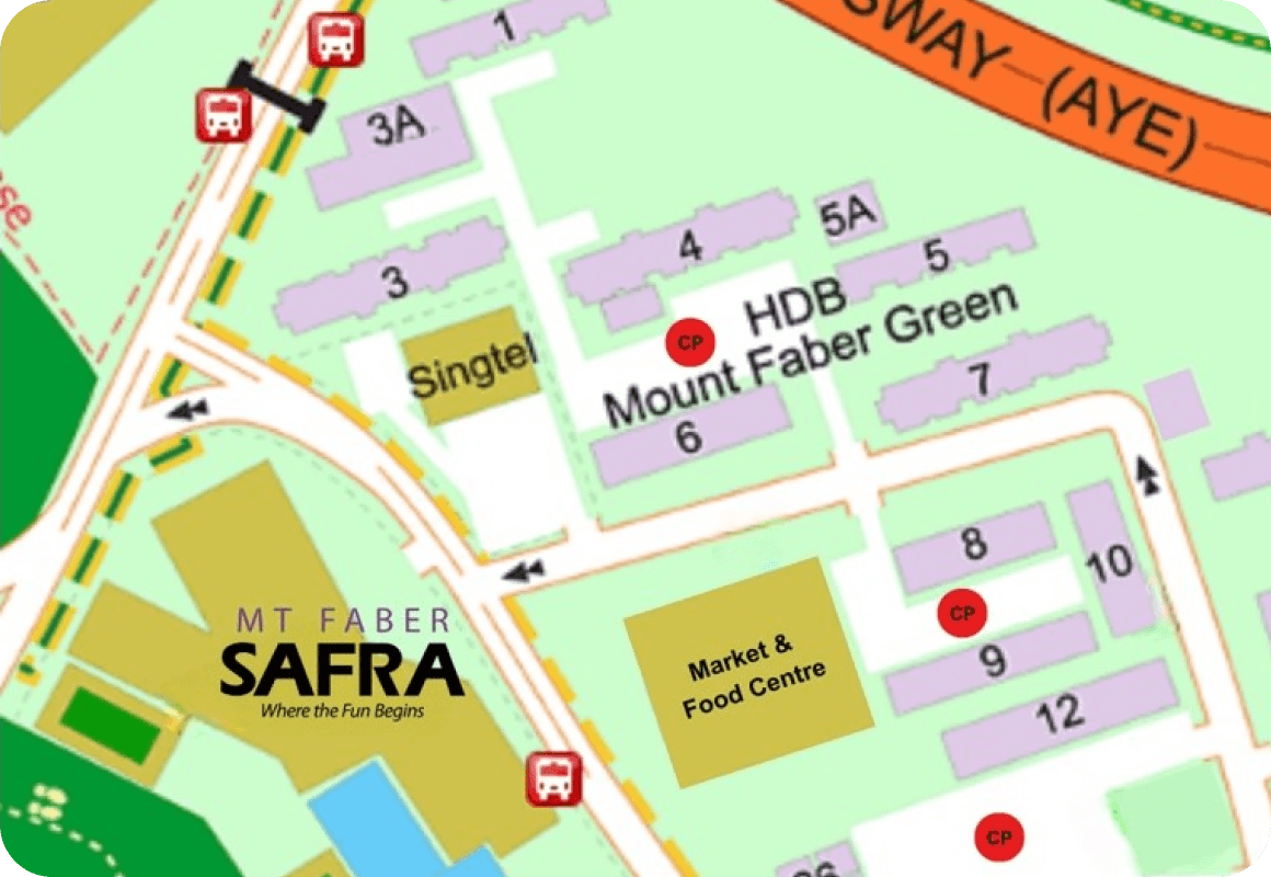 Map of SAFRA Mount Faber, Telok Blangah Crescent and nearby carparks